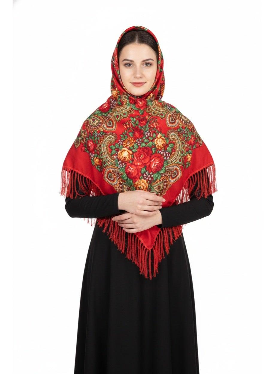 Nadya Cotton Tassel Shawl – Eastern European Elegance - Image 1