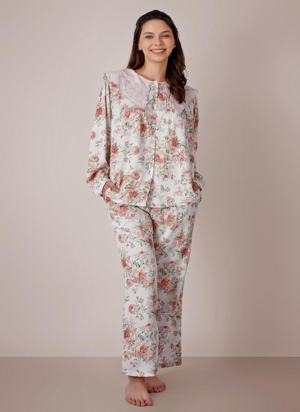Elizabeth Luxe Cotton Twill Embroidered Pyjama Set - Image 1