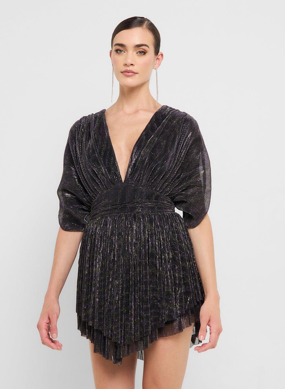 Eclat Luxe Gb43 Metallic Pleated Mini Dress - Image 1