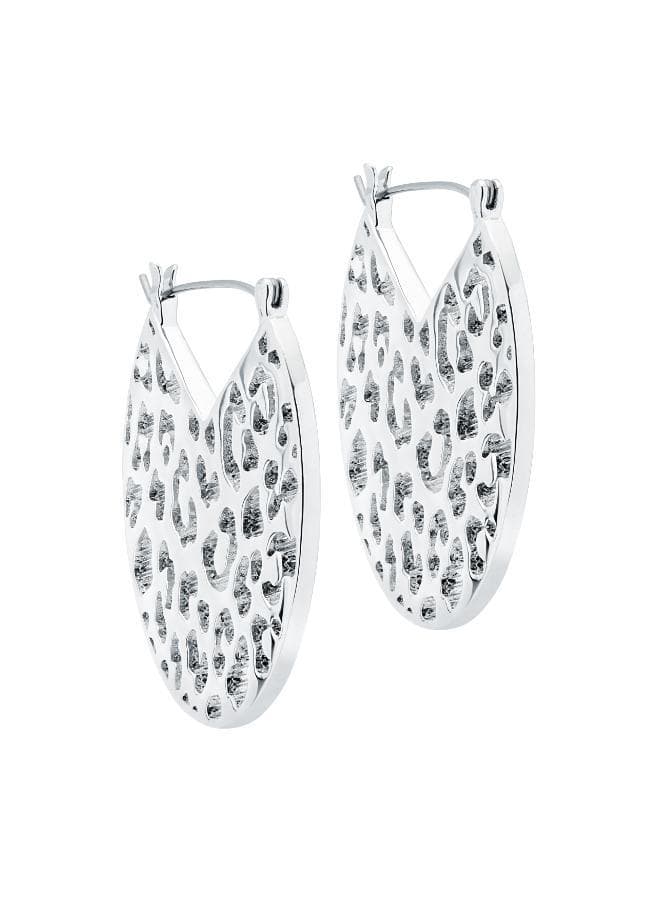 Leopard Spot Silver Fan Hoop Earrings - Image 1