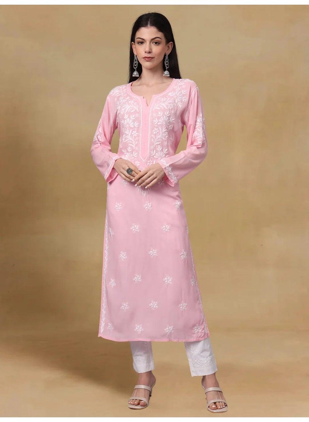 Pink Chikankari Modal Kurta AL4059 Classic Elegance - Image 1