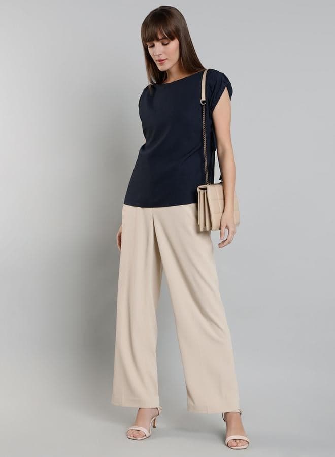 Mish Blue Striped Ruched V-Neck Top - Image 1