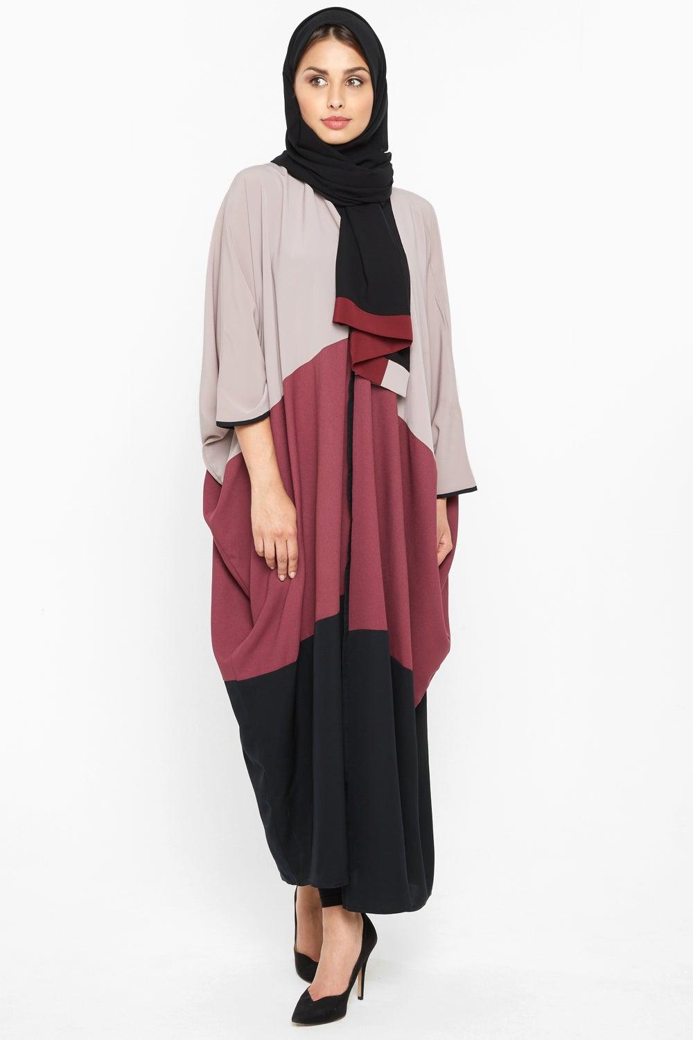 Tricolor Cross-Cut Premium Nida Abaya AJ531A - Image 1