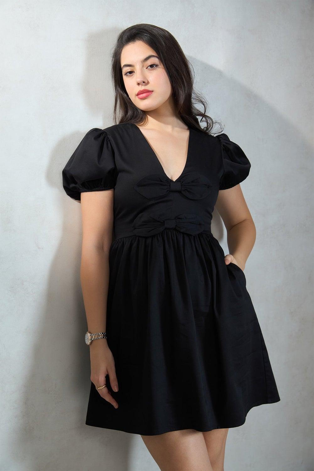 Black Bow Detail Mini Dress 62044300 - Image 1