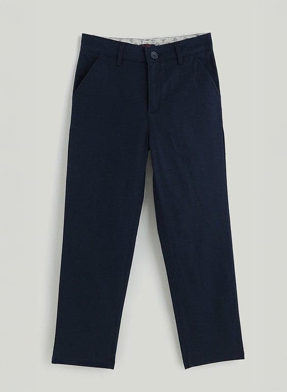 One Friday Boys Navy Blue Cotton Straight Trouser - Image 1