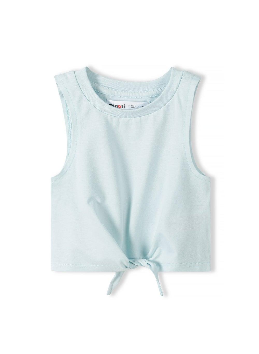 Girls Light Blue Tie-Front Ribbed Cotton Vest - Image 1