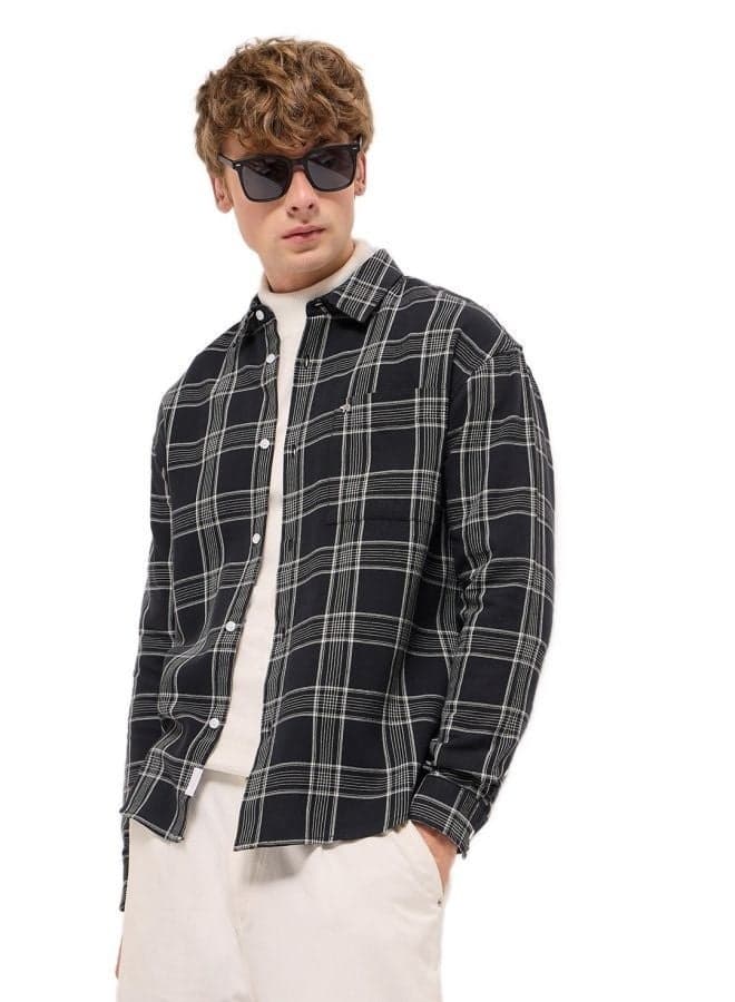 Men’s Black Checkered Cotton Button-Down Shirt Classic Fit - Image 1