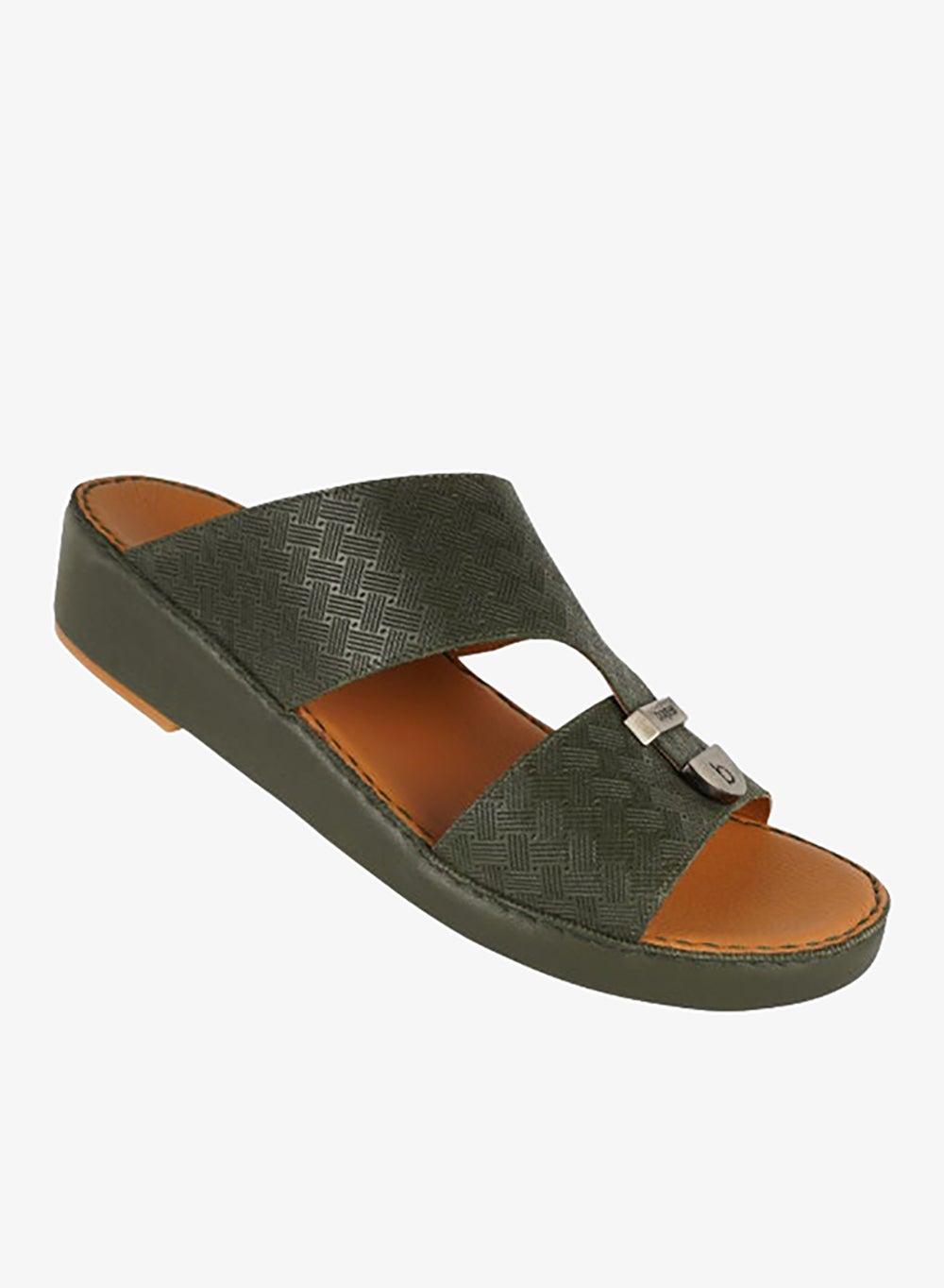 Barjeel Uno B14 Olive Leather Arabian Sandals - Image 1