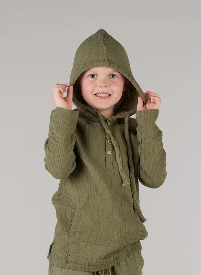 Olive Cotton Hoodie Shirt Regular Fit Kids - Image 1