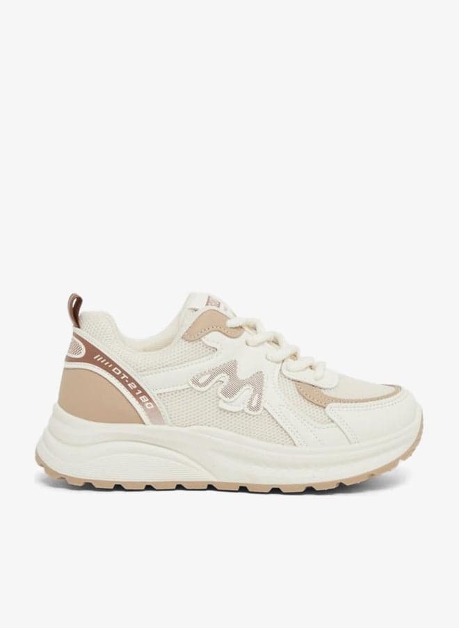 Beige Chunky Sole Lace-Up Casual Sneakers - Image 1