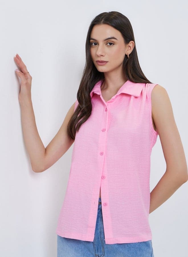 Take Two Blue Sleeveless Buttoned Polo Shirt - Image 1