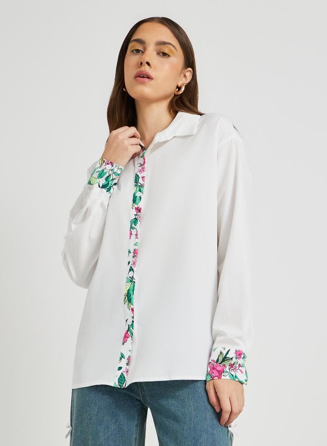 Take Two Graphic Trim Oversized Spread Collar Shirt - Image 1