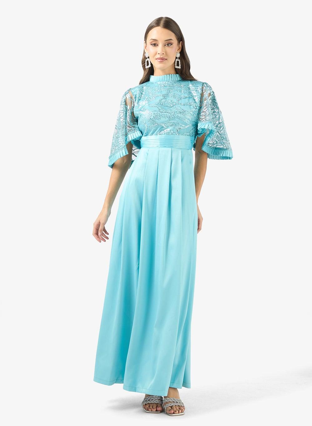 Sky Blue Sequin Detail Maxi Dress UAE - Image 1