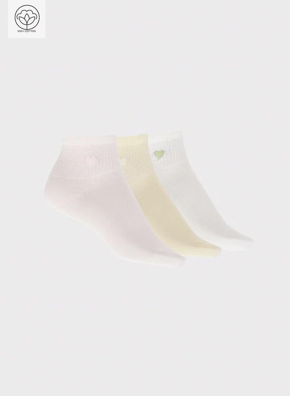 3PK Cotton Heart Detail Women’s Ankle Socks - Image 1