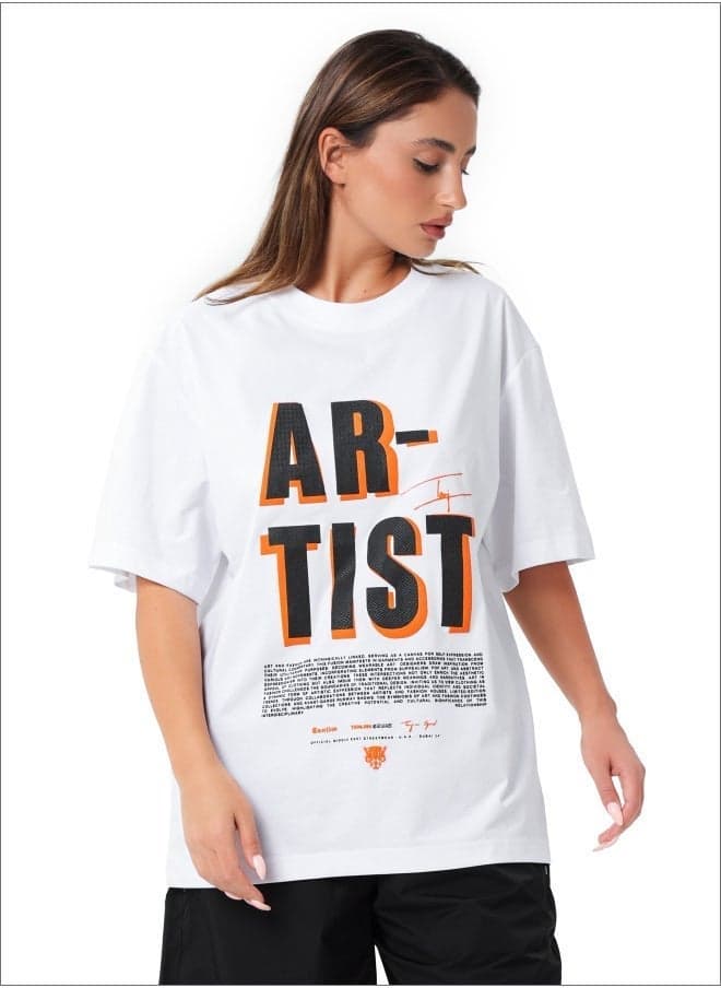 Tanjim Squad Artist Oversized Women’s White T-Shirt - Image 1
