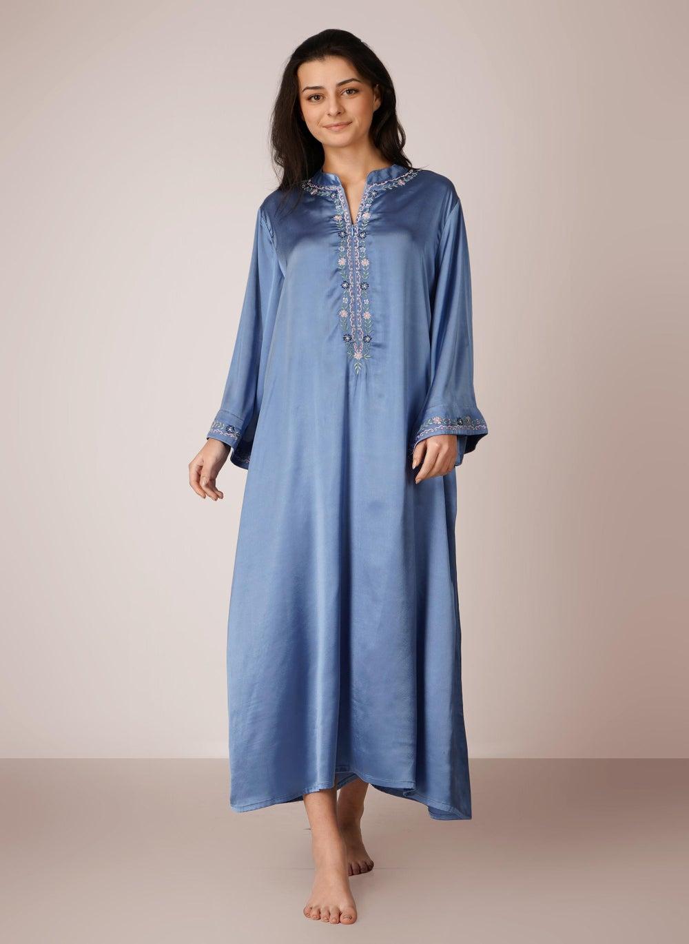 Cheryl Luxe Embroidered Satin Kaftan Loungewear - Image 1