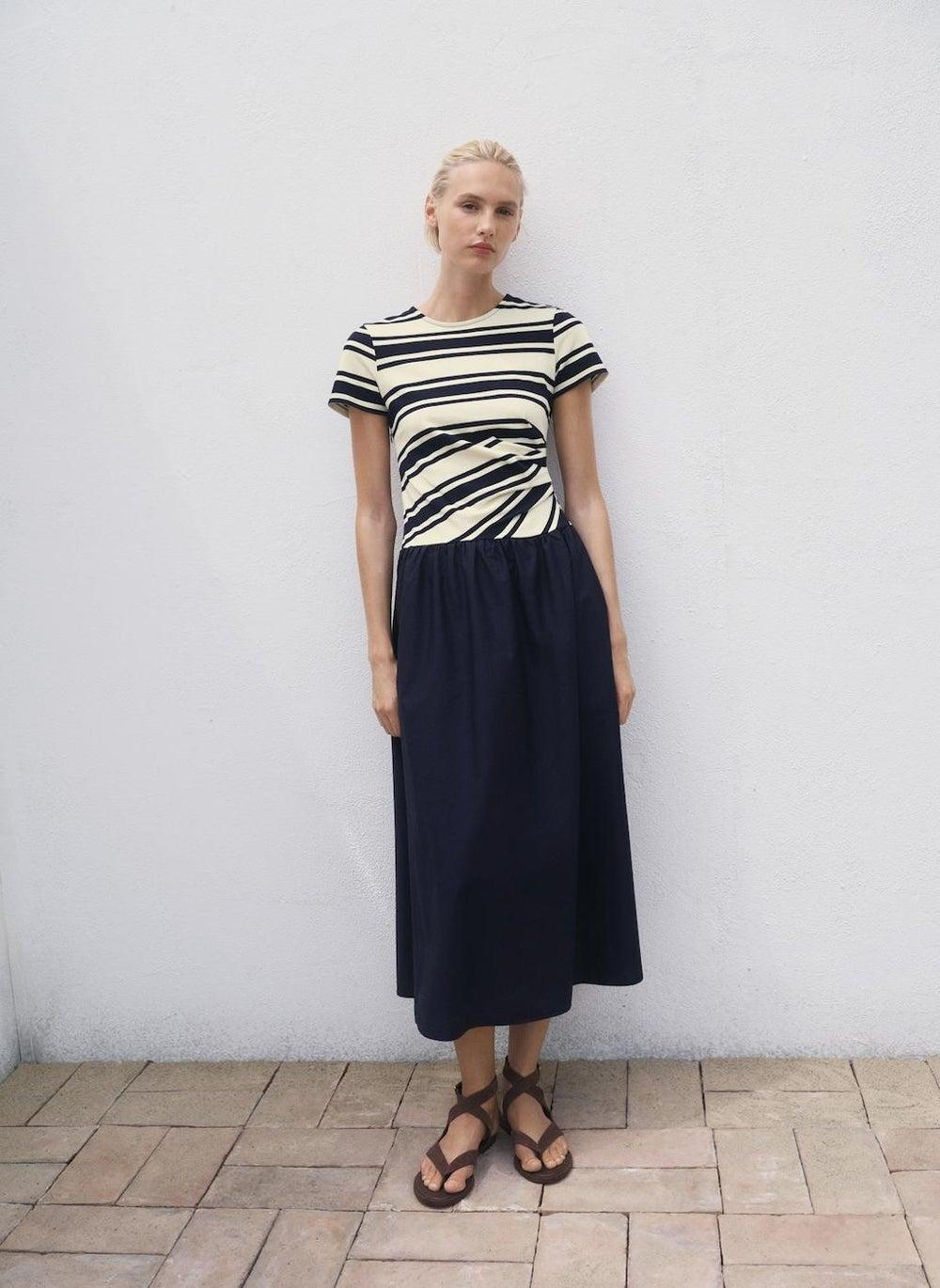 Striped Midi Cotton Dress 17062542 A-Line Elegance - Image 1