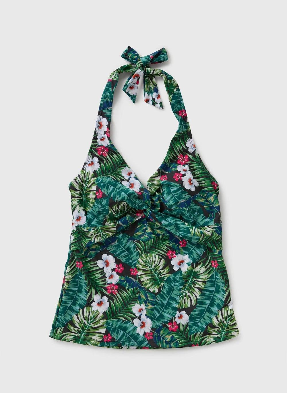 Green Tropical Print Tankini Top with Support Fit - Image 1