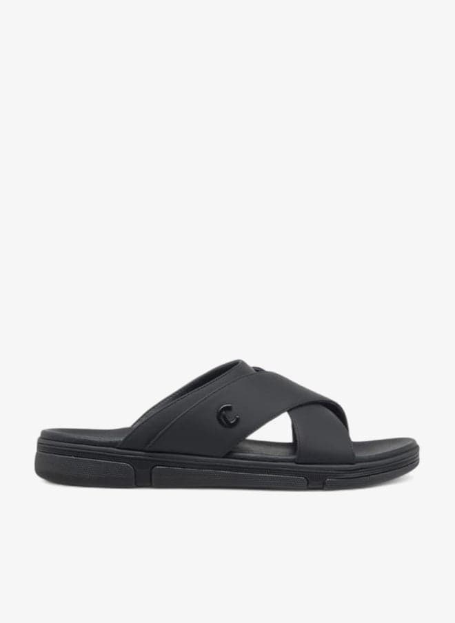 Men’s Cross Strap Slip-On Sandals Lsr24103 Black - Image 1