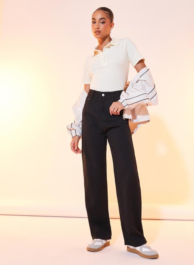7009926201 Black High-Rise Wide-Leg Full-Length Jeans - Image 1