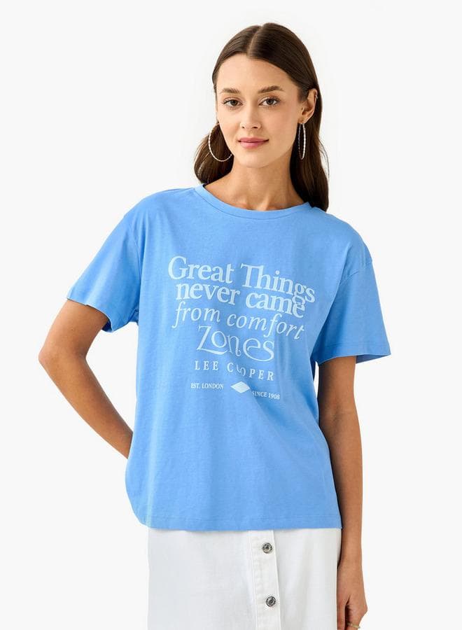 Lee Cooper Blue Graphic Crew Neck Cotton T-Shirt - Image 1
