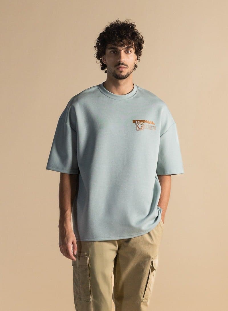 DuraSoft Contrast Printed Oversized Green T-Shirt - Image 1