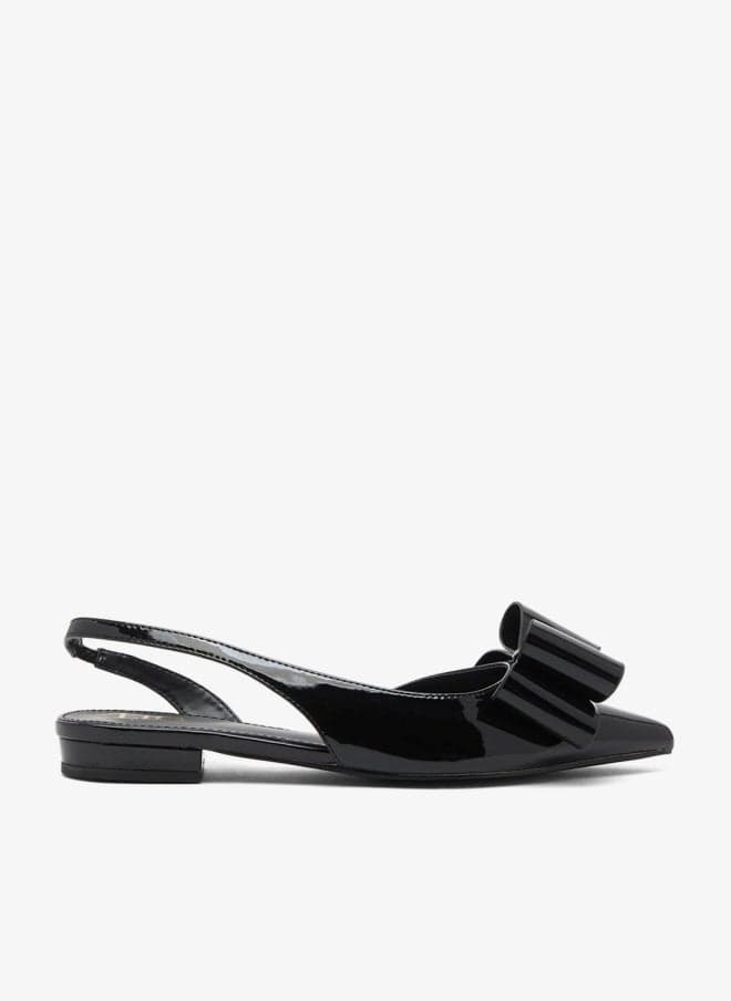 Black Patent Slingback Ballerina Flats with Bow Detail - Image 1