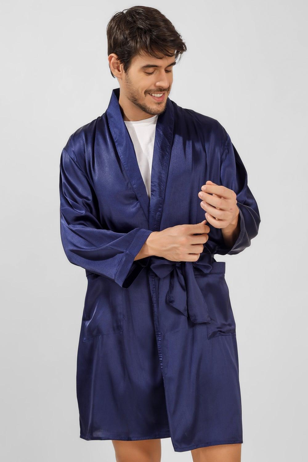 Dino Luxe Satin Navy Gown Robe - Image 1