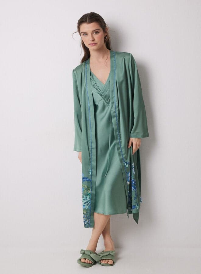 Floral Green Satin Midi Robe 253900221 - Image 1