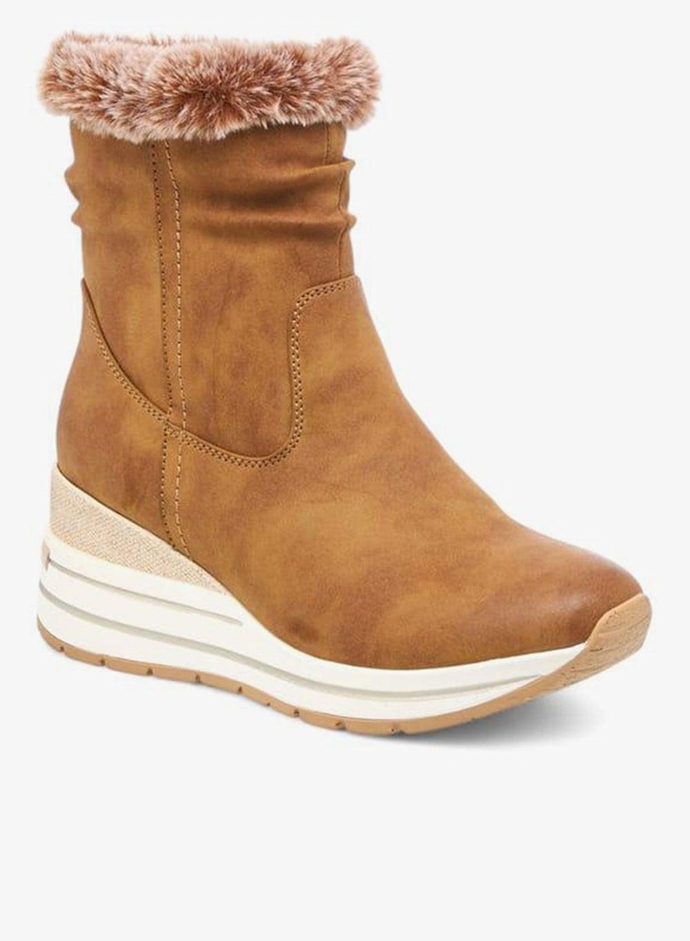 82A326 E501Tan Plush Wedge Ankle Boots - Image 1