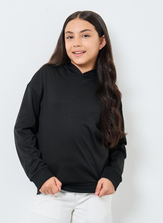 Styli Teen Black Oversized Solid Hoodie - Image 1