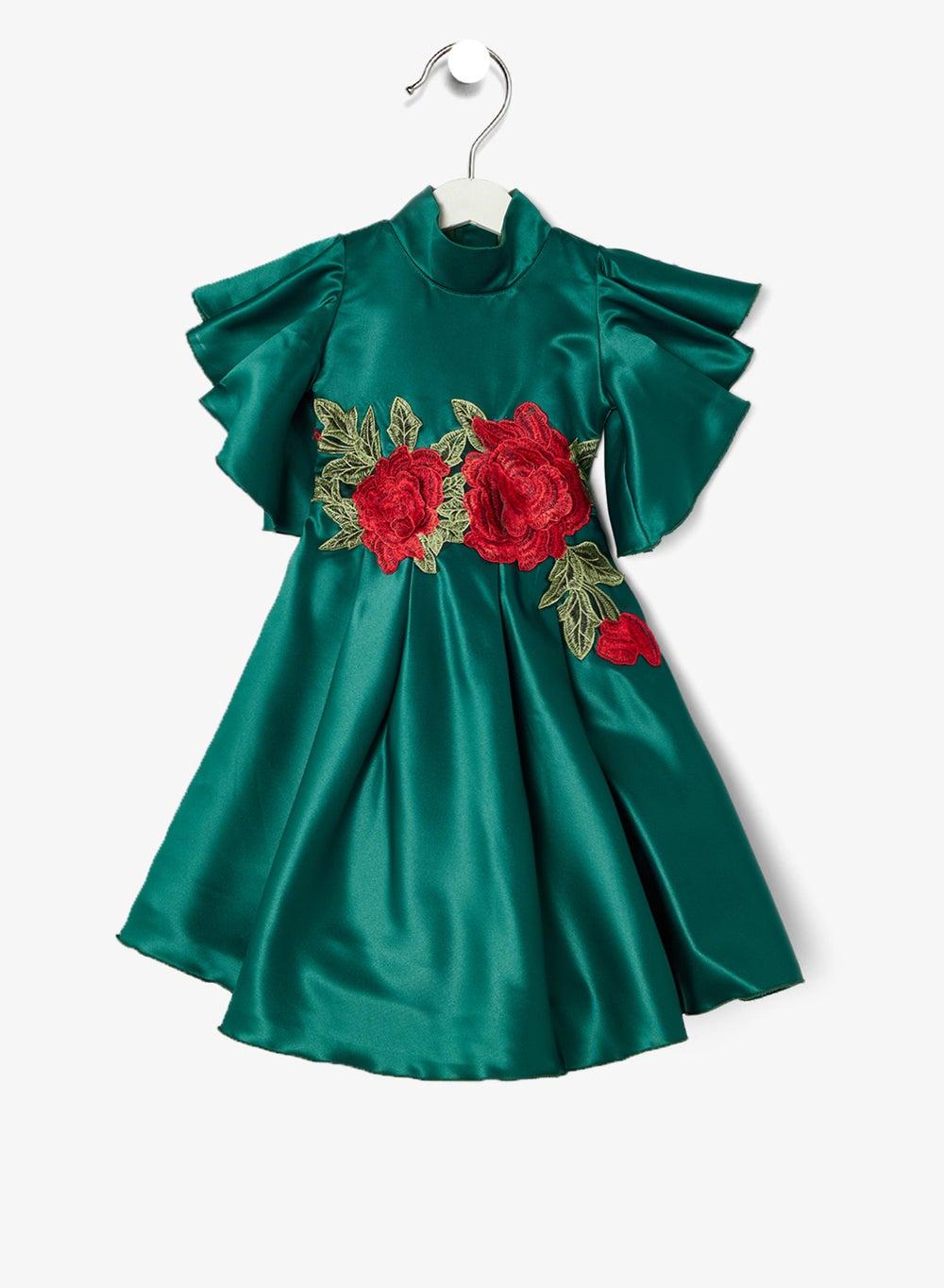 Emerald Floral Fit & Flare Mini Dress - Image 1