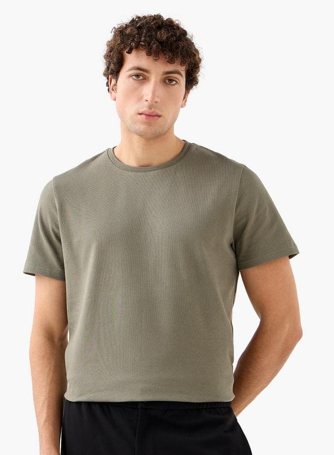 Green Popcorn Texture Cotton Blend Regular Fit T-Shirt - Image 1