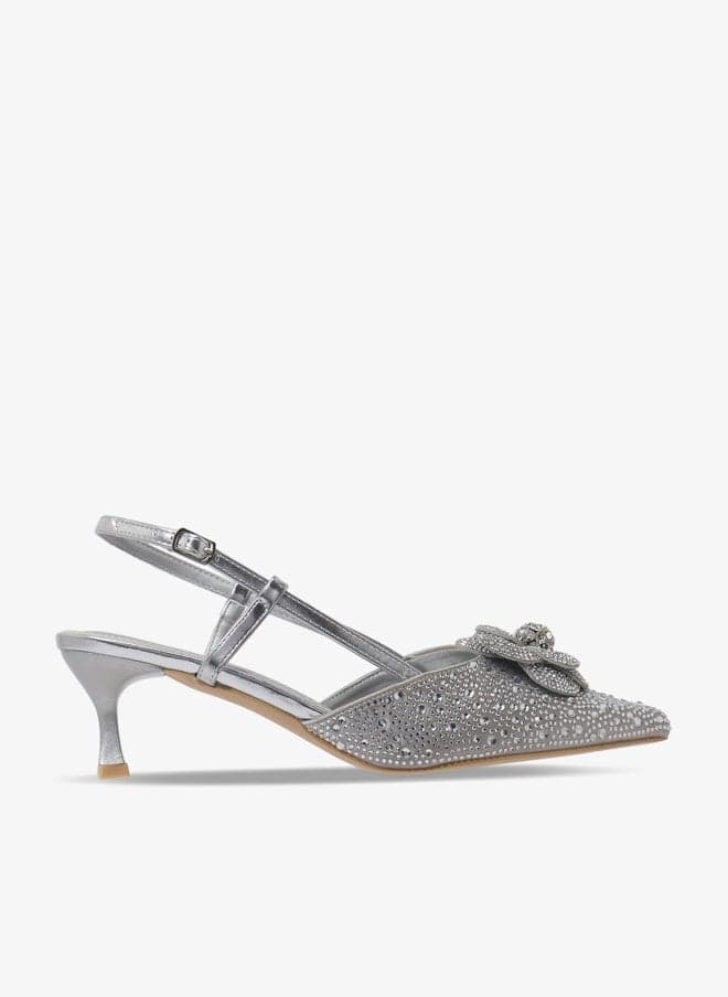 Silver Slingback Classic Kitten Heel Pumps Vhl89241190 - Image 1