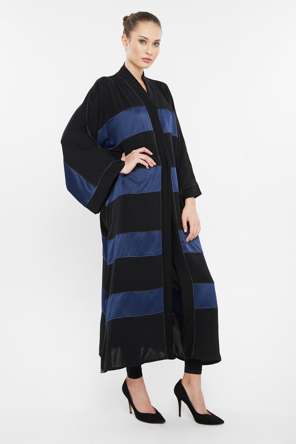 Navy Stripe Detail Abaya AJ145A Premium Nida - Image 1