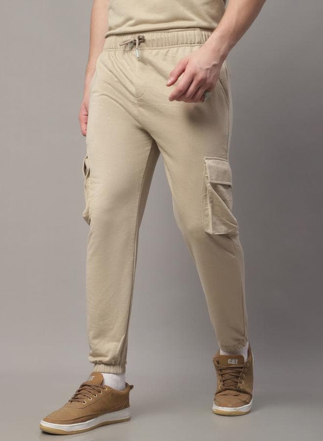 Door74 Men’s Beige Cotton Cargo Joggers - Image 1