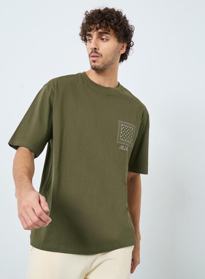 Men’s Olive Graphic Oversized Cotton T-Shirt - Image 1