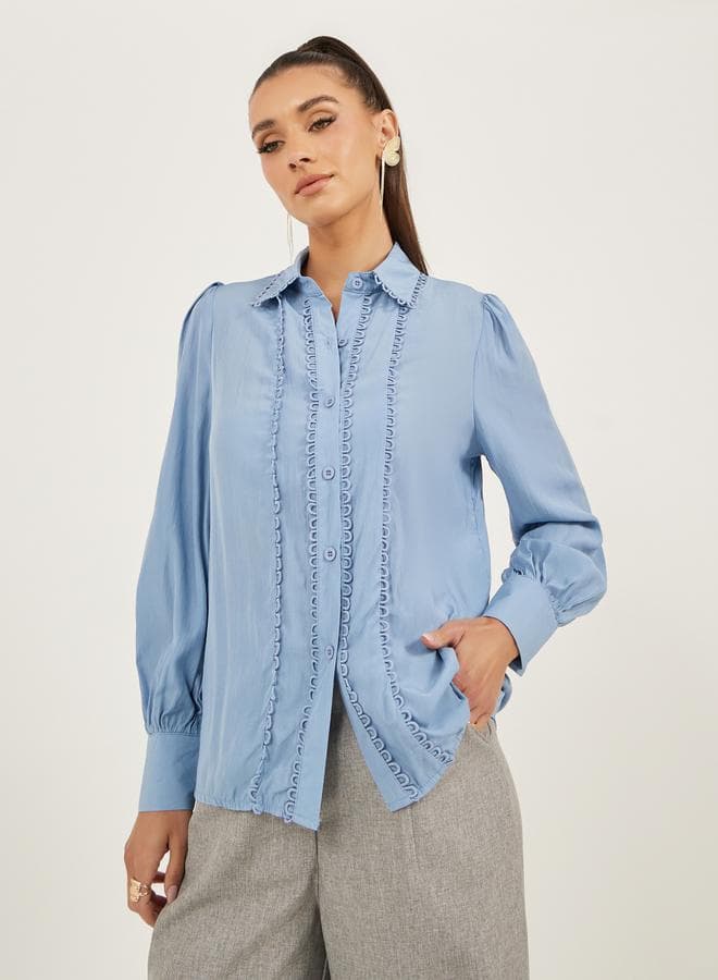 Blue Lace Collar Long Sleeve Shirt 7011826803 - Image 1