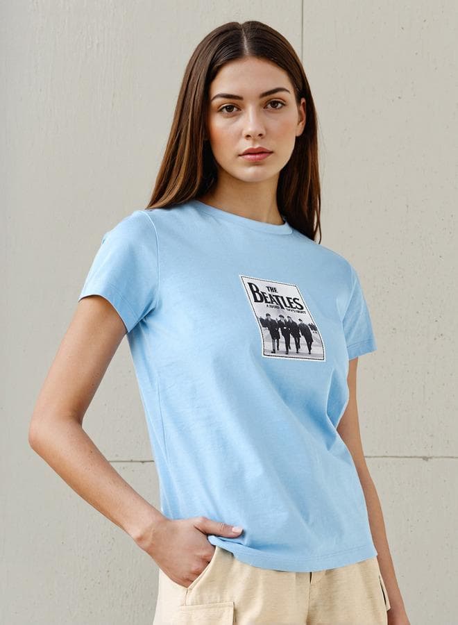 The Beatles Blue Crew Neck Cotton T-Shirt - Image 1