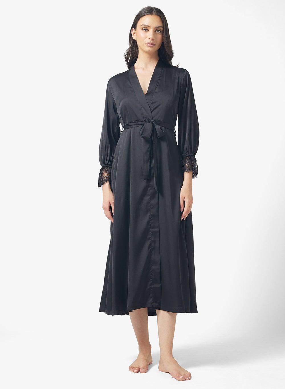 Black Lace Sleeve Robe Vt2701 Elegant Nightwear - Image 1