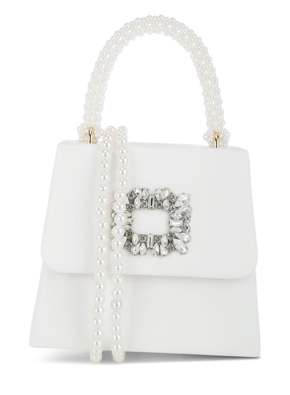 Pearl Top-Handle Brooch Bag Bg5567 White - Image 1