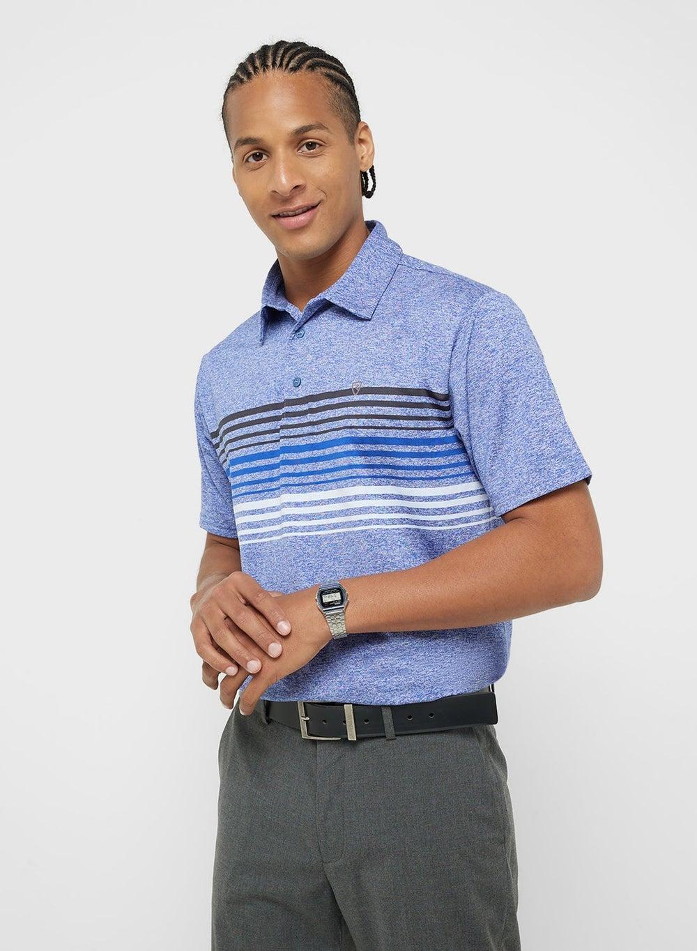 Men’s Striped Performance Polo T-Shirt Classic Fit - Image 1