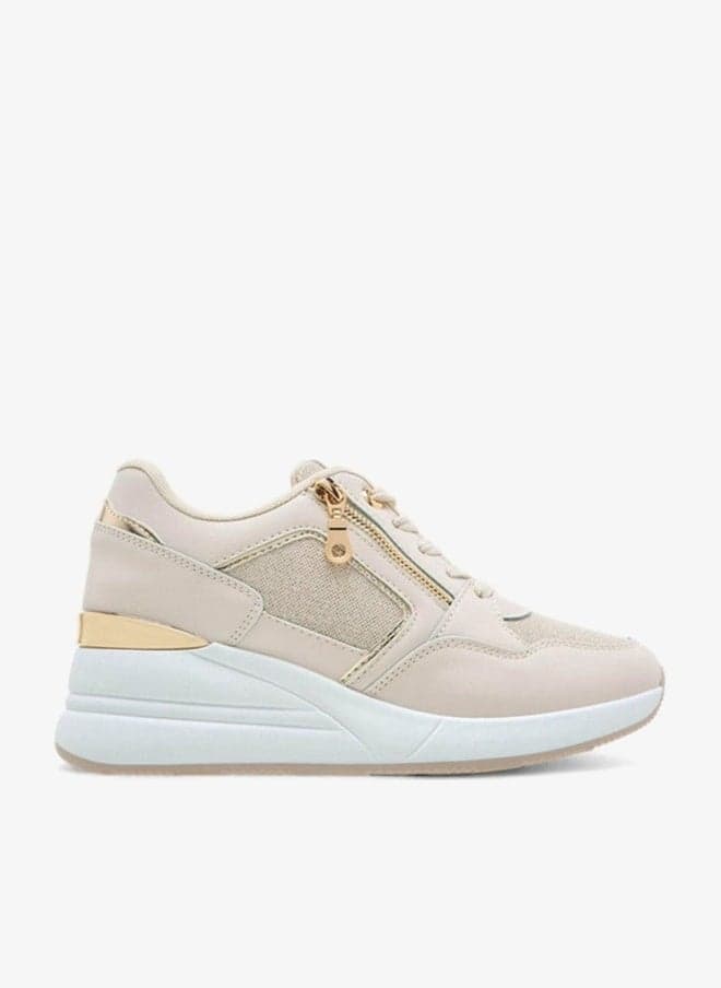 Beige Panelled Lace-Up Low-Top Sneakers 16855 - Image 1