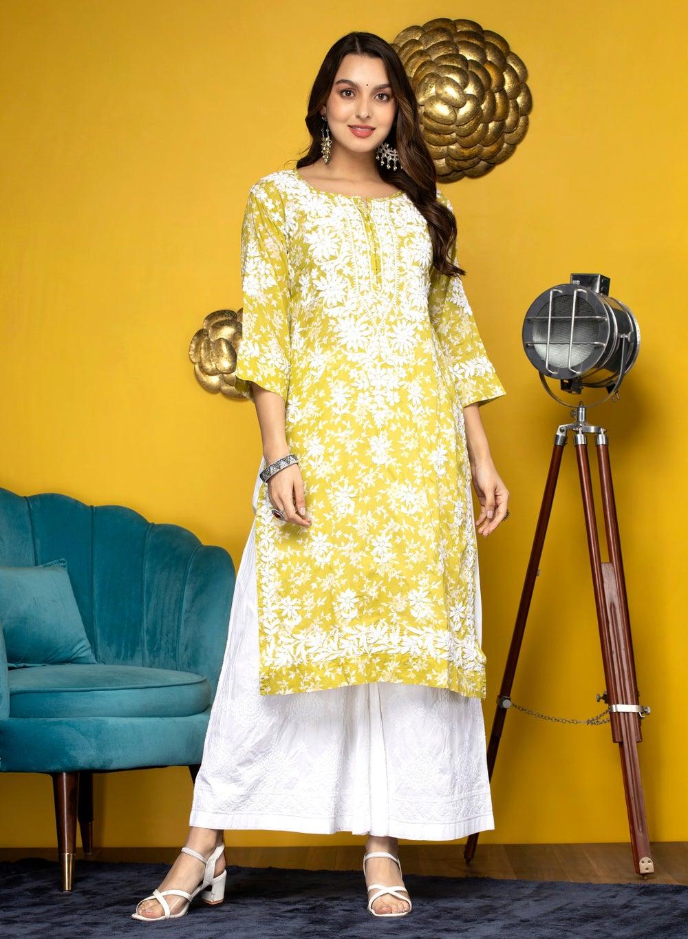 Hand Embroidered Chikankari Mulmul Cotton Kurta AL3648 - Image 1