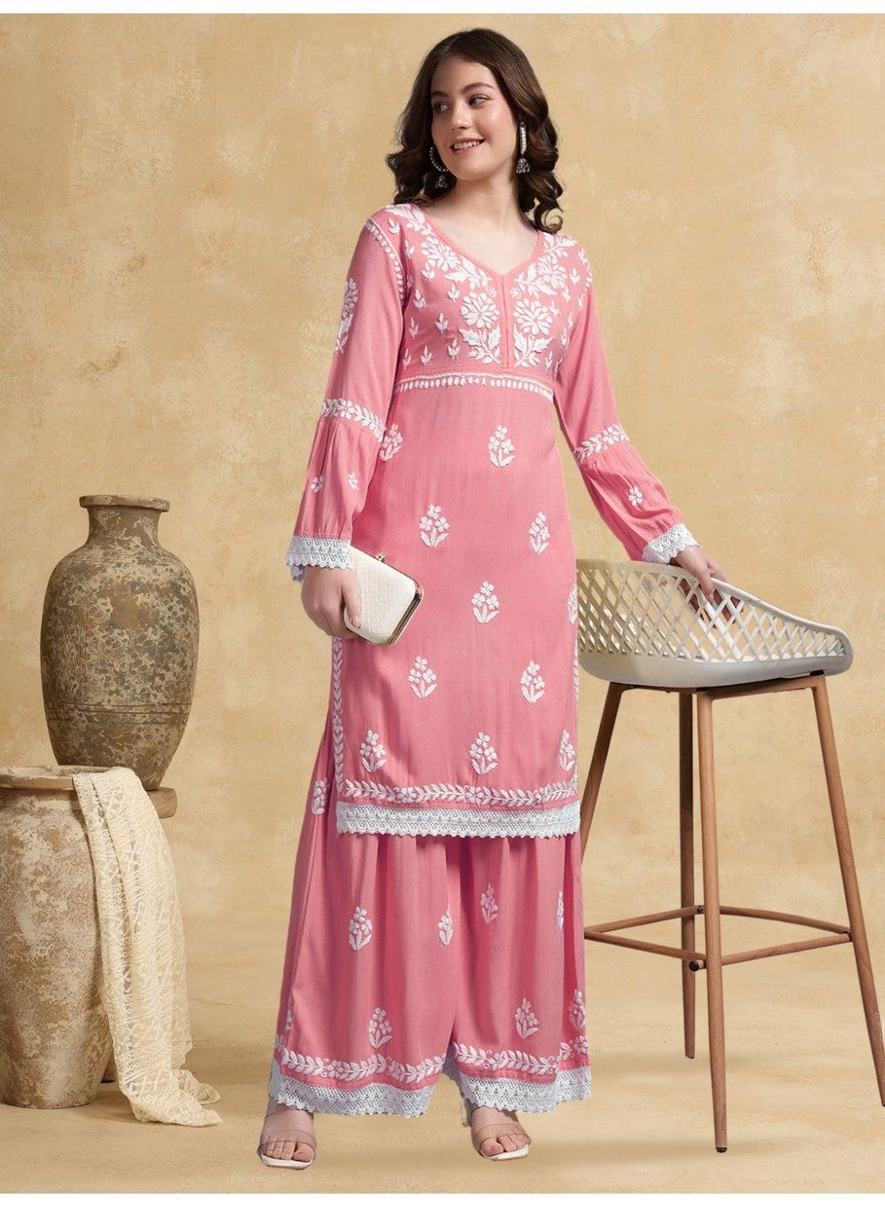 Lucknowi Chikankari Rayon Kurta Set AL4077KS - Image 1