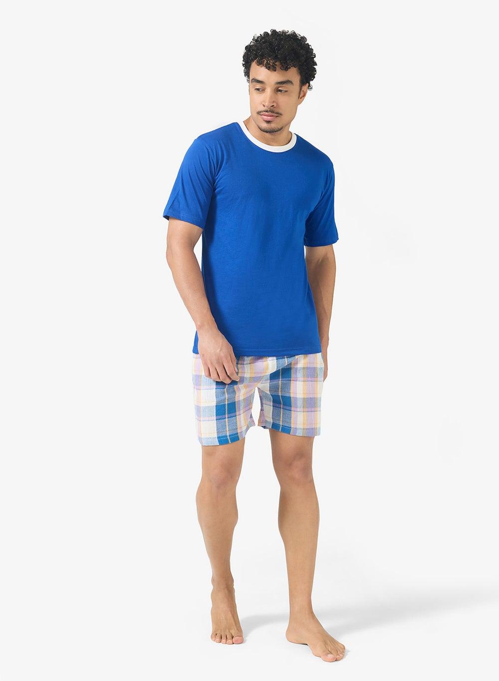 Zopmn453 Blue Checkered Nightwear Shorts Set - Image 1