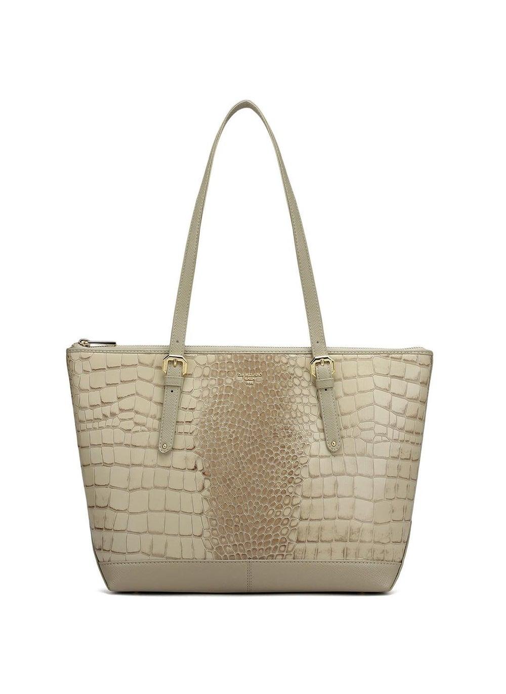 Genuine Leather Cream Tote Bag with Dual Compartments - Image 1