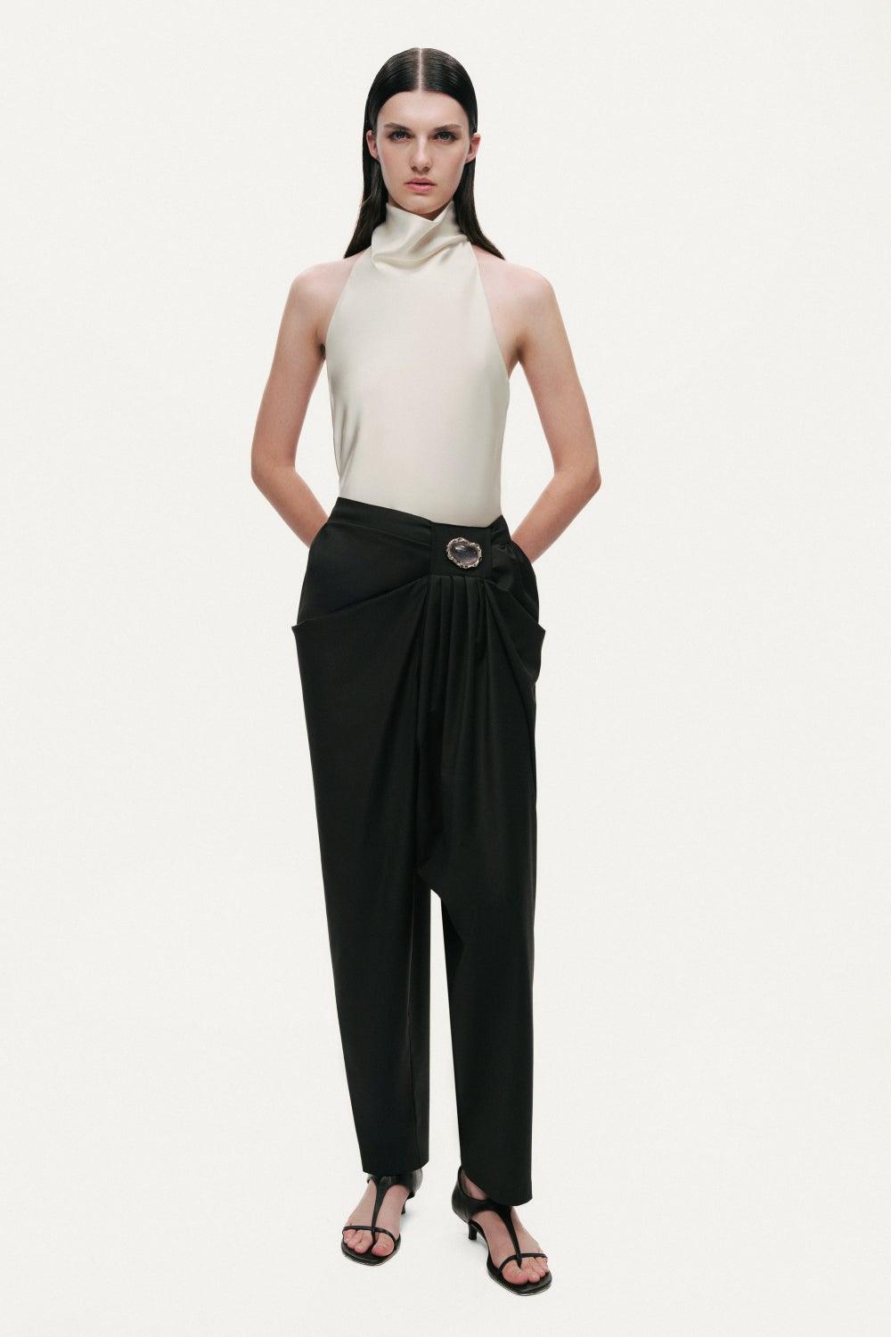 Accessory Detail Pleated Work Pants – Black - Image 1