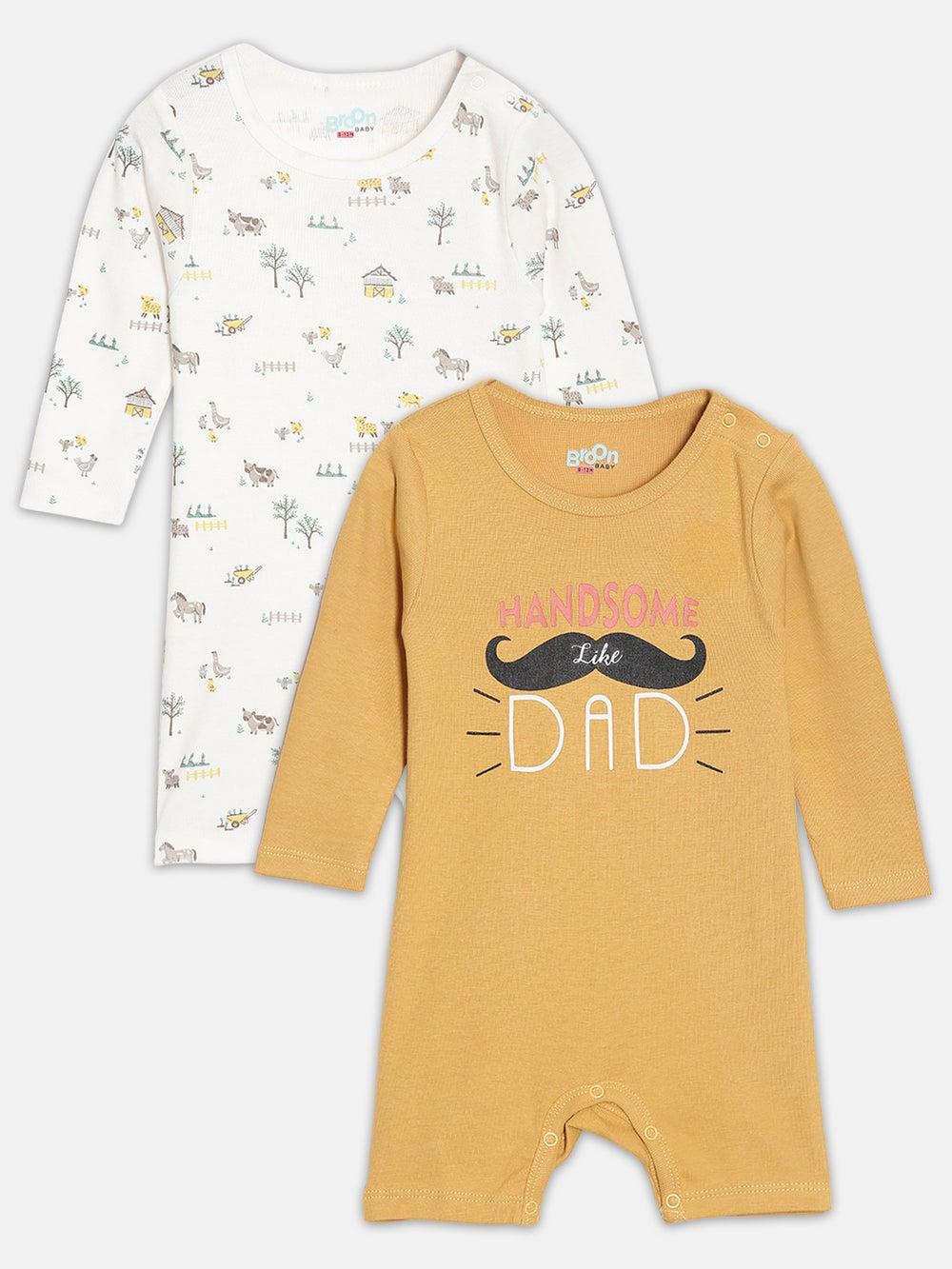 Broon Organic Cotton Baby Rompers 2-Pack Off White Mustard - Image 1