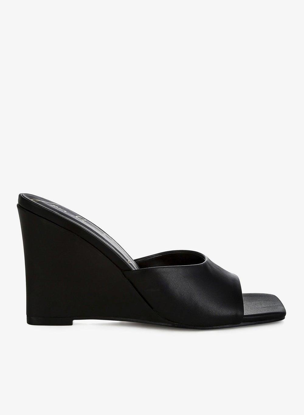 SH3184R Black Recycled Faux Leather Wedge Sandals - Image 1